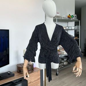 Girls Night Out! VENUS Black Sparkle Faux Wrap Top SzM